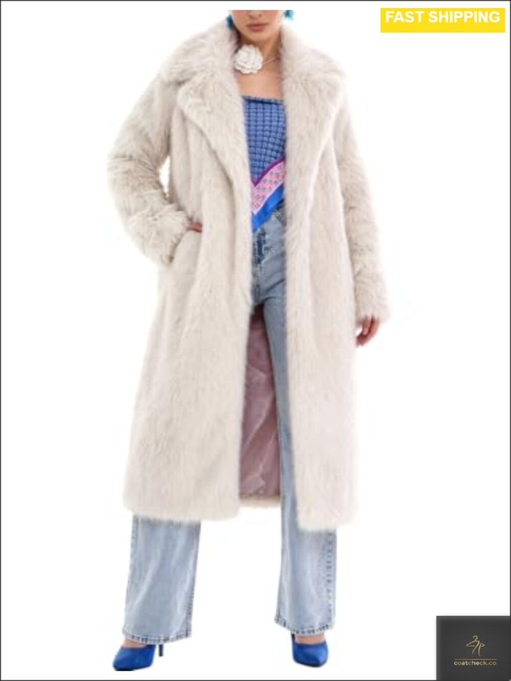 Womens Long Faux Fur Coat Notched Lapel Snap Button Mid-Calf Winter Outerwear